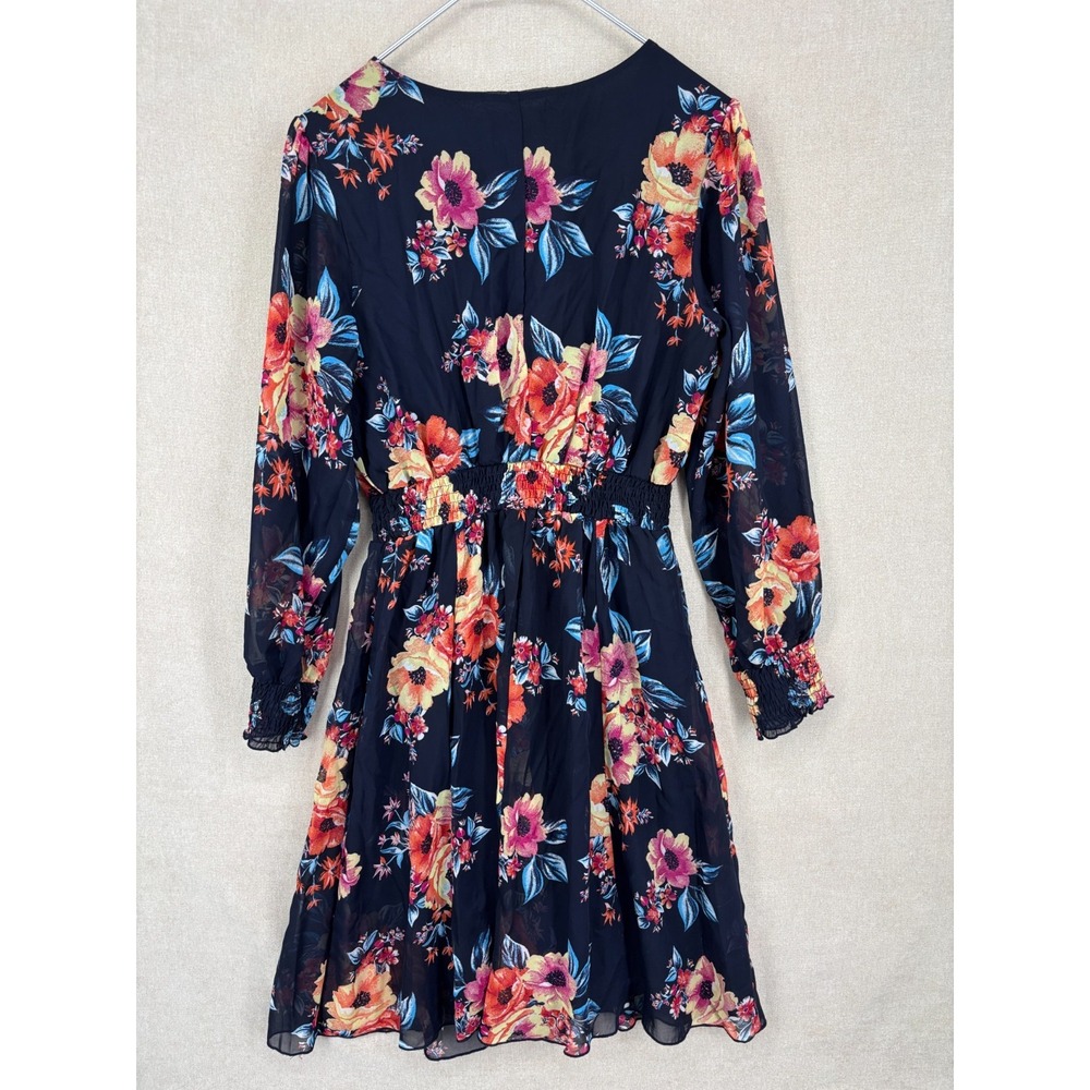 Stella & Julie Dress 12 Blue Floral Chiffon Puff Sleeve Smocked Waist Wedding - Picture 4 of 7